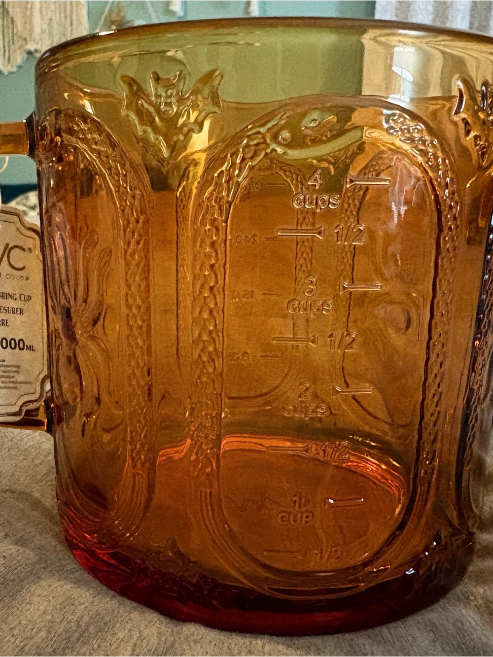 Amber Glass Measuring Pitcher with Embossed Oz Markings - Picture 3 of 4